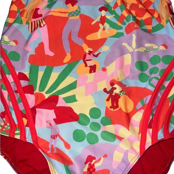 {NWOT FARM Rio + Adidas One Piece Bathing Suit in Pearl Citrine/Pink 12} - Picture 2 of 8